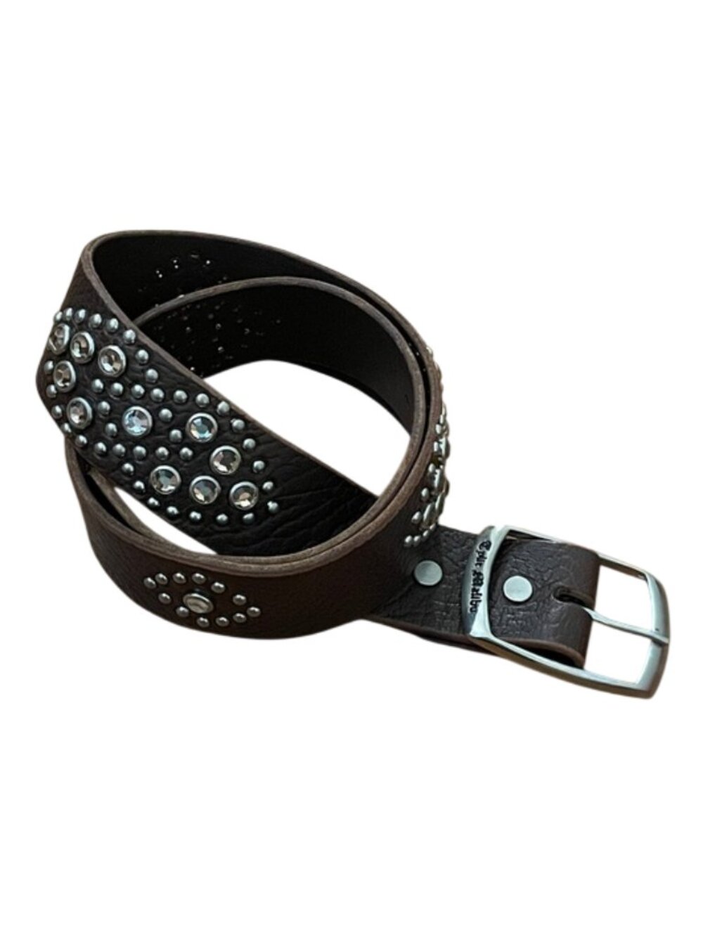 Tylie Malibu Brown Leather Belt Size 32 Studded Crystal Rhinestone Boho Western